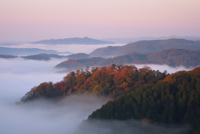雲海に浮かぶ備中松山城を望む展望台(雲海展望台)